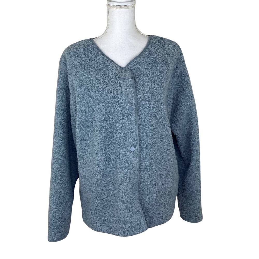 Joie Women's Super‎ Soft Teddy Sherpa Snap Front Jacket Blue Size L NWT